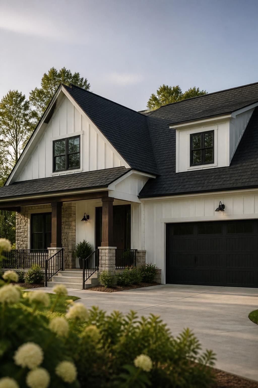 Modern home exterior with a freshly replaced roof and clean lines.